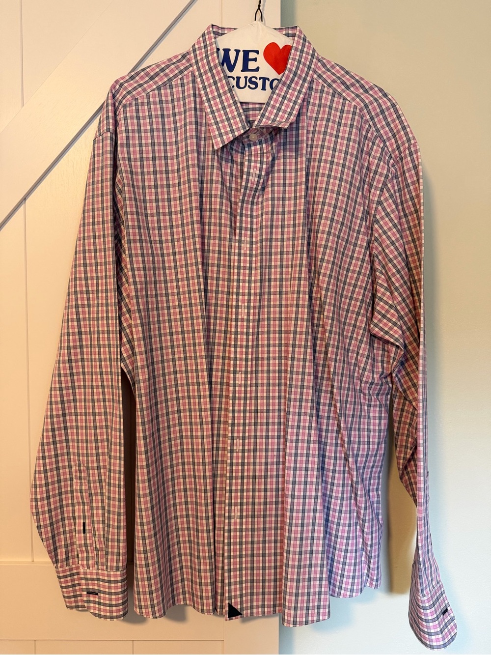 UNTUCKit Pink and Blue Plaid Men's Dress Shirt